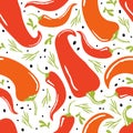 Red Hot Chili Seamless pattern in vector. Hand drawn Spicy mexican pepper and vegetable graphic elements in the