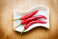 Red hot chili on wood table Royalty Free Stock Photo