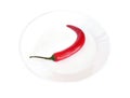 Red hot chilli pepper on round plate isolated on white Royalty Free Stock Photo