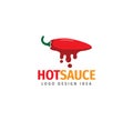 red hot chilli pepper with sauce drop vector logo design Royalty Free Stock Photo