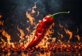 Red hot chilli peppers on fire burning. Generative AI