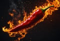 Red hot chilli peppers on fire burning. Generative AI