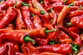 Red hot chilli peppers pattern texture background. Close up. Landscape. A backdrop ofRed hot chilli peppers. Street Royalty Free Stock Photo