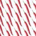Red hot chilli, seamless pattern on a white background. Pixel Graphics with peppers. Vector illustration. Royalty Free Stock Photo