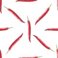 Red hot chilli, seamless pattern on a white background. Pixel Graphics with peppers. Vector illustration. Royalty Free Stock Photo