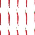 Red hot chilli, seamless pattern on a white background. Pixel Graphics with peppers. Vector illustration.