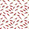Seamless pattern made of red chili or chilli on white background. Minimal food pattern. Red hot chilli seamless peppers pattern. Royalty Free Stock Photo