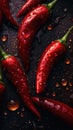 Red hot chilly pepper with water drops, close-up shot on black background. AI Generated.