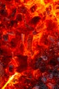 Red hot coals in a blast furnace for metal melting. metal mining and processing industry. Red coals from a burnt fire Royalty Free Stock Photo