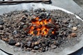 Red, hot coals burn in the forge horn. Royalty Free Stock Photo