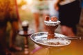 Red-hot coals for hookah against the background Royalty Free Stock Photo