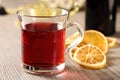 Red hot drink and orange sliced Royalty Free Stock Photo