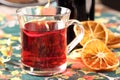 Red hot drink and orange sliced Royalty Free Stock Photo