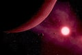 Red, hot exoplanet in deep space. Elements of this image furnished by NASA Royalty Free Stock Photo