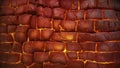 Red hot glowing cracked brick wall texture background Royalty Free Stock Photo