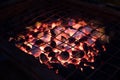 Red hot grill outdoor with charcoal ready for BBQ at night
