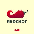 Red and Hot logo. Mexican cuisine emblem. Ripe chili pepper with fire.
