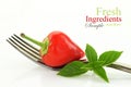 Red hot mini chili pepper and basil on fork Royalty Free Stock Photo