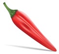 Red hot natural chili pepper pod realistic image with shadow vector illustration. Royalty Free Stock Photo