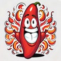 Red hot paprika chili pepper jalapeno burning fire smiling