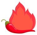 Red hot peppers with fire flame. Cartoon spice logo