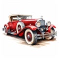 Vintage Car Watercolor Painting On White Background