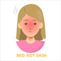 Red hot skin as a symptom of a sunburn. Exhausted woman