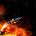 Red-hot spaceship and nebula Royalty Free Stock Photo