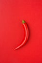 Red Hot Spicy Chili Pepper on Crimson Monochrome Background. Food Poster. Conceptual minimalist flat lay, Mexican Italian Cuisine