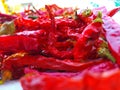 Red hot spicy chilly keeping in sunlight to dehydrate highly acrid in taste