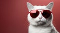 Red hot super cool awesome white cat with sunglasses with big copy text area