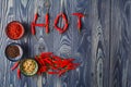 Red hot thai chilli peppers in a word Royalty Free Stock Photo