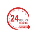Red 24 Hours Service Everyday Clock Icon on White Background time Royalty Free Stock Photo