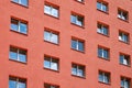 Red house facade , windows, building exterior windows, building