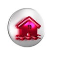 Red House flood icon isolated on transparent background. Home flooding under water. Insurance concept. Security, safety