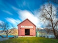 Red house of Glenorchy in the blue sky, South Island, New Zealand Royalty Free Stock Photo