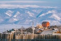 Red house on the hill of Olkhon island in Baikal lake.