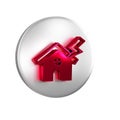 Red House and lightning icon isolated on transparent background. House with thunderbolt for house or property insurance