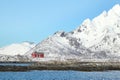 Red house mirroring in the Trollfjord