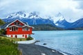 Red house on Pehoe lake in Torres del Paine