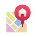 Red house pointer pin location on map icon