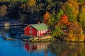 Red house on rocky shore of Ruissalo island, Finland Royalty Free Stock Photo