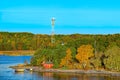 Red house on rocky shore of Ruissalo island, Finland Royalty Free Stock Photo