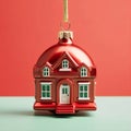 red house-shaped christmas ball, AI generated