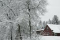 The red house in the snow