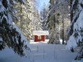 Red house in the winter Royalty Free Stock Photo