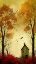 The Red House in the Woods on Halloween Royalty Free Stock Photo