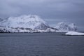 Red houses near Bergsfjorden-shoreline Royalty Free Stock Photo