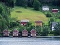 houses Norwegian village, fjord on a Sunny day Royalty Free Stock Photo