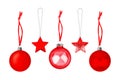 Red ÃÂ¡hristmas tree decorations set white background isolated closeup, hanging glass balls stars New Year holiday design Royalty Free Stock Photo